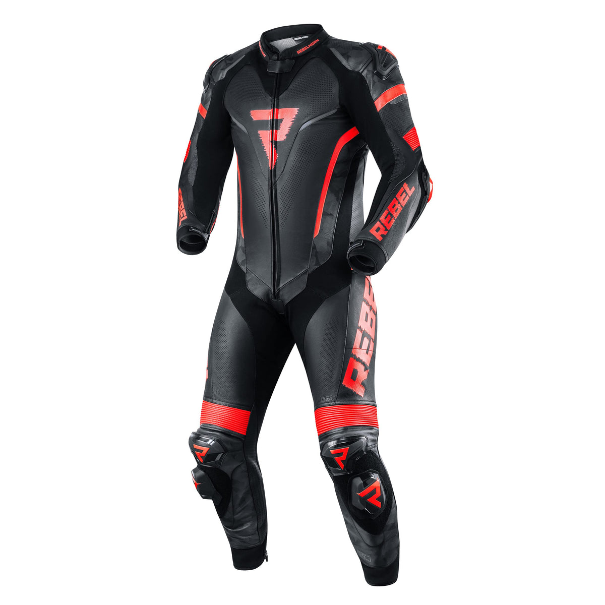 REBELHORN Men's Rebel Suit Combinations, Black/Fluo red, 44 (EU)