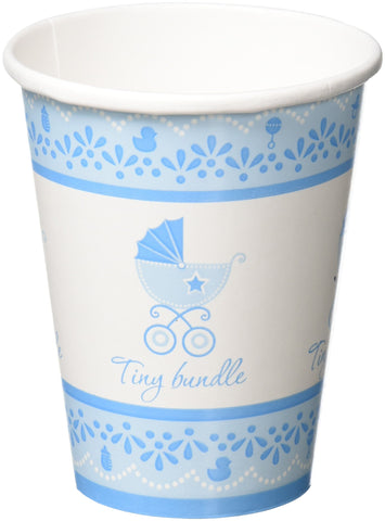 Amscan Charming Celebrate Baby Boy Paper Cups, 9 oz, Blue/White