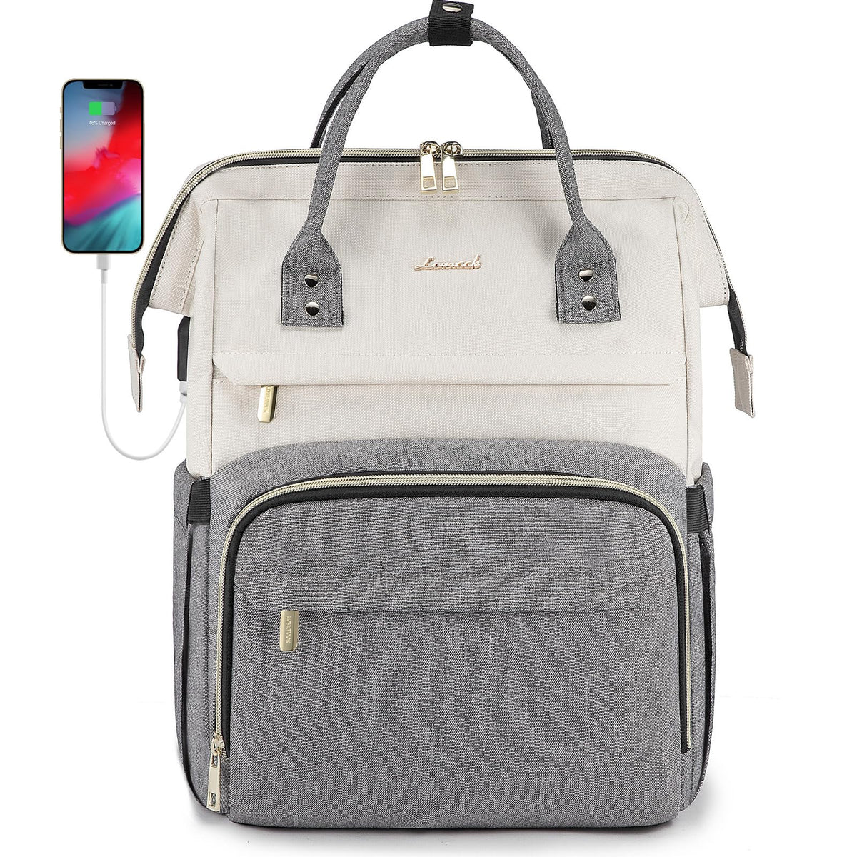 LOVEVOOK Laptop Backpack Women 15.6 inch, School Computer Bag with USB Port for Work, Business College Travel, Rucksack for Teacher Nurse,BeigeGrey