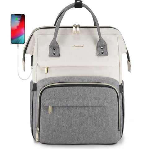 LOVEVOOK Laptop Backpack Women 15.6 inch, School Computer Bag with USB Port for Work, Business College Travel, Rucksack for Teacher Nurse,BeigeGrey
