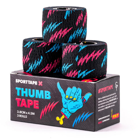 SPORTTAPE 3 Rolls Weightlifting Thumb Tape - Punk | CrossFit Tape with Sweatproof Adhesive | Easy Tear Grip Tape | Weightlifting Tape for Hook Grip, Olympic Lifting & Powerlifting - 3.8cm x 4.5m