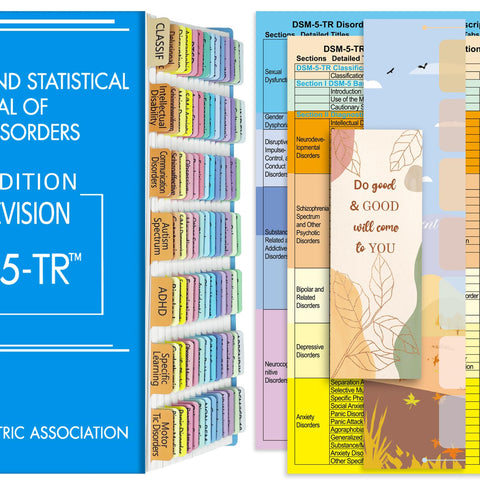 DSM-5-TR Index Tabs, 2022 New Color-Coded and Laminated DSM-V TR Tabs, Including 94 and 6 Blank Ones, with Alignment Guide and Bookmark