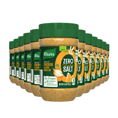 Knorr Zero Salt Powder Bouillon For Sauces, Gravies And Soups, Natural Chicken Flavor Bouillon with No Artificial Flavors or Preservatives 2.6 oz, 12 count