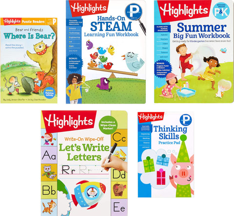 Highlights for Children Summer Learning Pack Preschool-Kindergarten Workbooks, Reading, STEAM, Thinking Skills