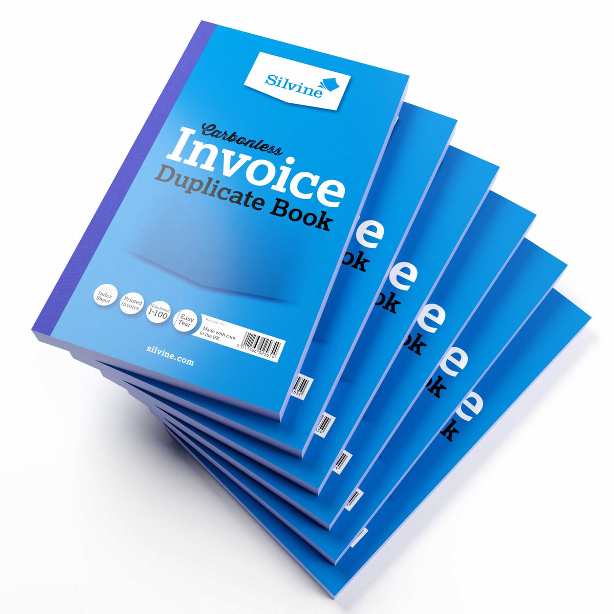 Silvine Carbonless Duplicate Invoice Book - Numbered 1-100 with index sheet (211.5 x 125.5mm) [Pack of 6]