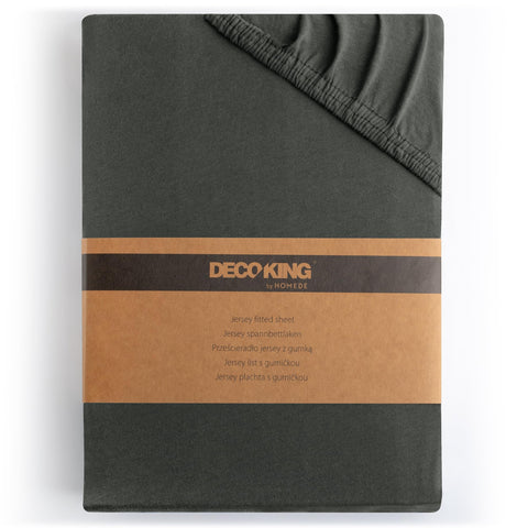 DecoKing Fitted Sheet Cotton Jersey Boxspring, Amber Collection, 200x200-200x220 cm Dark Grey Charcoal Antracithe