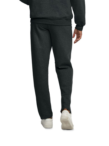 Fruit of the Loom Men's Eversoft Fleece Open Bottom Sweatpants with Pockets, Relaxed Fit, Moisture Wicking, Breathable, Black Heather, Large