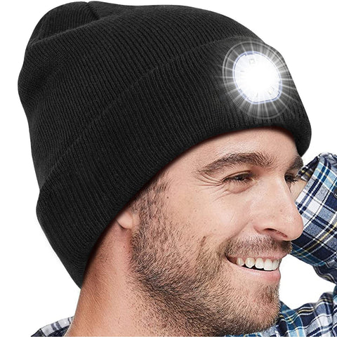 Gifts for Teenage Men LED Beanie, Stocking Fillers for Teenage Boys Girls Men Dad Him Brother Uncle Grandad Husband Secret Santa Xmas Small Gifts Warm Hat with Light Black