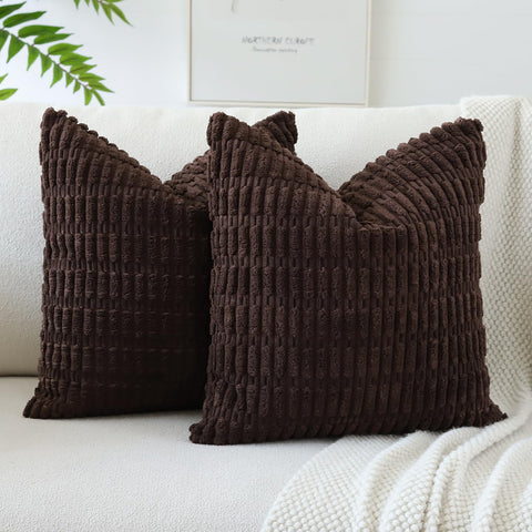 JOTOM Corduroy Soft Striped Decorative Throw Pillow Covers 22x22 Inch Cushion Covers 55x55 cm Cushion Case Square Pillowcase for Couch Sofa Living Room Bed Home Boho Decor Set of 2 (Dark Brown)