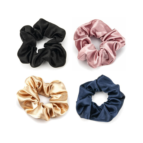 4 Pcs Scrunchies for Women, Soft Silk Scrunchies, Premium Satin Scrunchie Ponytail Holder, Hair Scrunchies for Women, Elastic Hair Ties for Long Fine & Thick Curly Hair Girls (4 Colours)