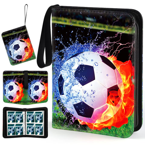 Soccer Card Binder with Sleeves, 400 Pocket Soccer Card Holder for Trading Cards, 4 Pocket with 50 Removable Sleeves Zipper Book Folder Collector Album 3 Ring Binder Organizer Storage Boys Kids Gift