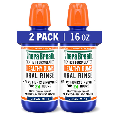 TheraBreath Healthy Gums Periodontist Formulated 24-Hour Oral Rinse with CPC, Clean Mint, 16 Ounce (Pack of 2)