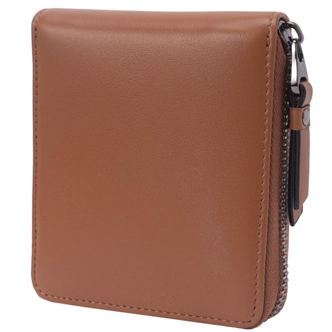 Alldaily RFID Blocking Wallets for Men with Zipper Bifold RFID Card Holder, Leather Brown, Sleek and Stylish Zipper Wallet for Men
