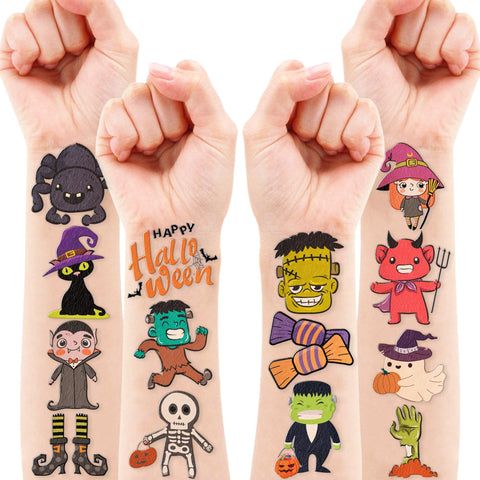 Halloween Temporary Tattoos Stickers for Kids Funny Halloween Themed 90PCS Birthday Party Supplies Favors Funny Cool Super Cute Fake Tattoos Party Decorations Boys Girls School Rewards Gifts