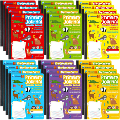 Fulmoon 24 Pcs Primary Composition Notebook K-2 with Picture Space Primary Journal Grades K-2 Draw and Write Journal Composition Book Primary Journal for Preschool Classroom, 80 Sheet (Multicolor)
