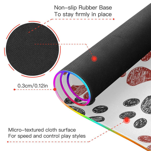 Doodle Paw Wireless Charging Mouse Pad for Mobile Phone Extra Large Gaming Mousepad with 13 Lighting Modes Extended Desk Mat for Office Home Gaming MacBook PC Laptop Desk
