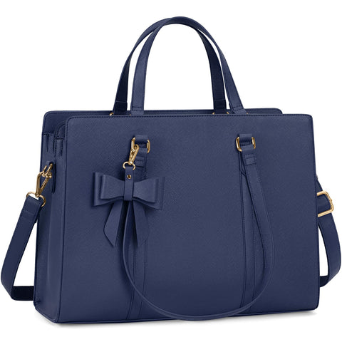 NEWHEY Laptop Tote Bags for Women 15.6 Inch Ladies Leather Laptop Handbags Designer Office Shoulder Bag Womens for Work School Business Shopping Blue