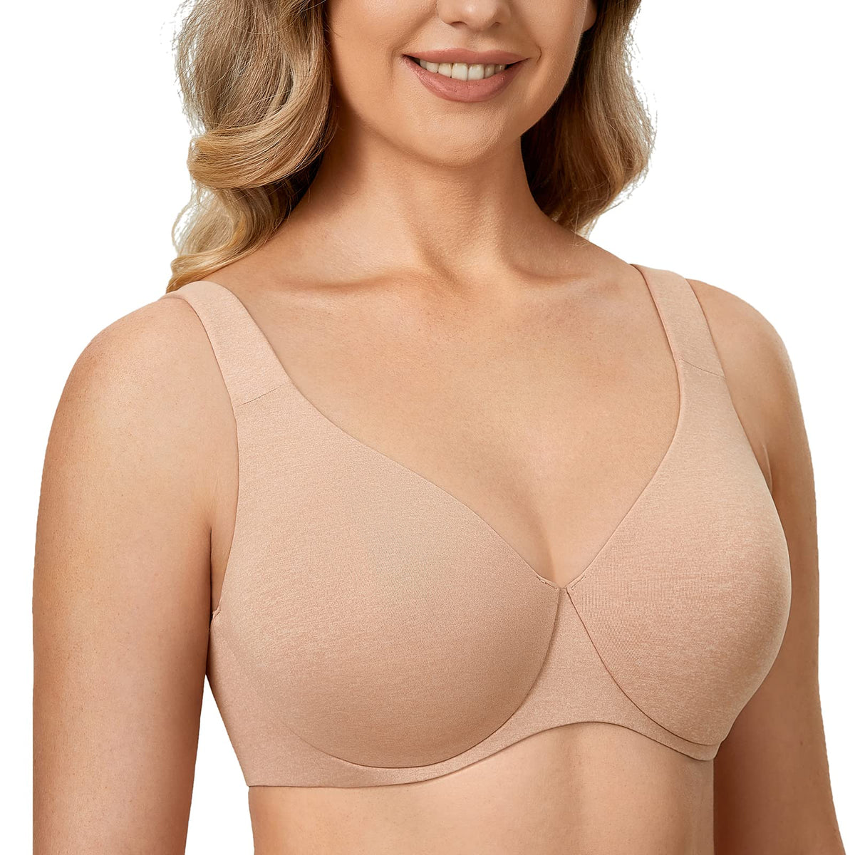 DELIMIRA Women's Plus Size Bras Minimizer Underwire Full Coverage Unlined Seamless Cup Oatmeal Heather 38D