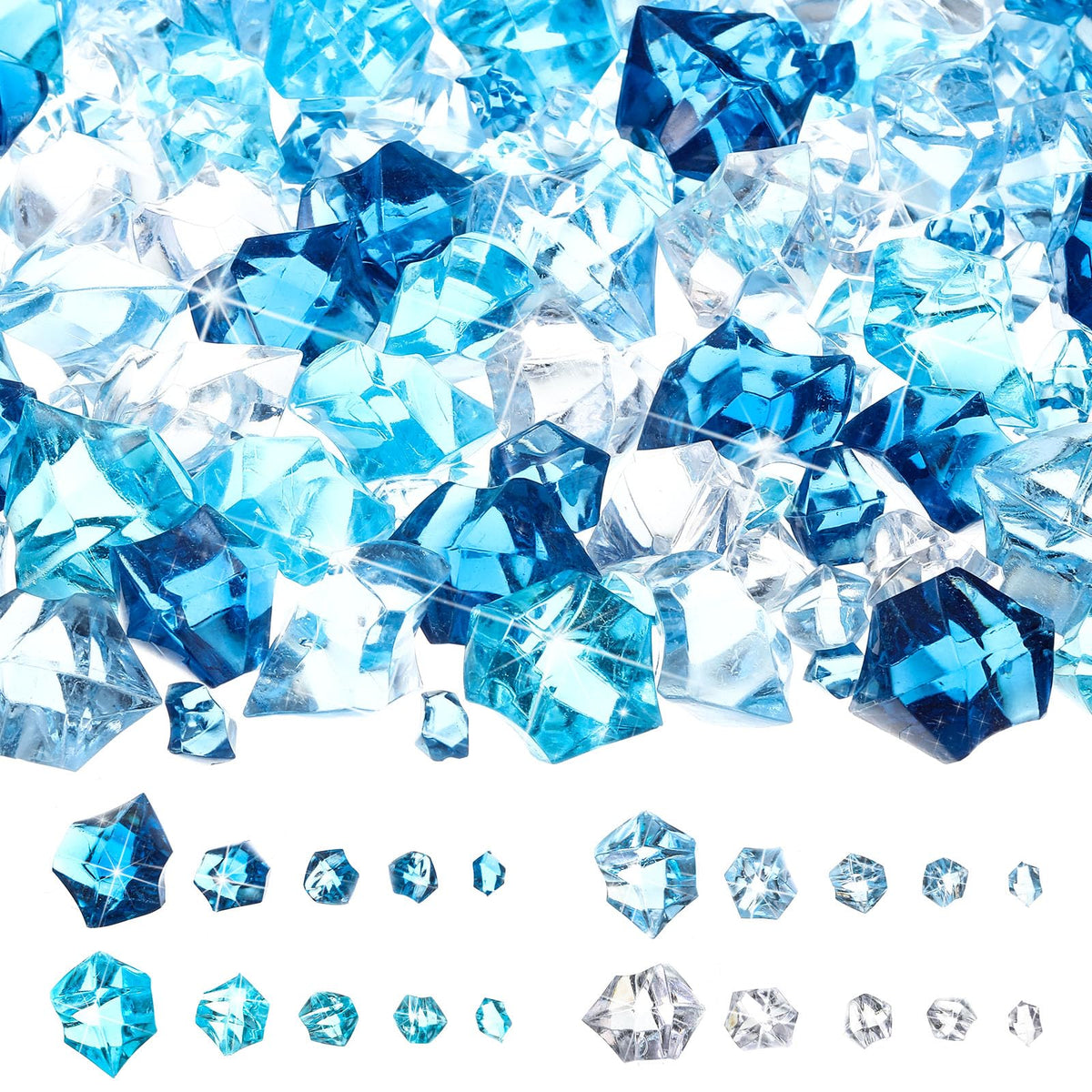 Syhood 570 Pcs 5 Sizes Fake Crushed Ice Rocks Halloween Pirate Treasure Jewels Acrylic Crystal Gems Diamond Vase Fillers for Decoration Wedding Display Christmas Winter(Blue Series)