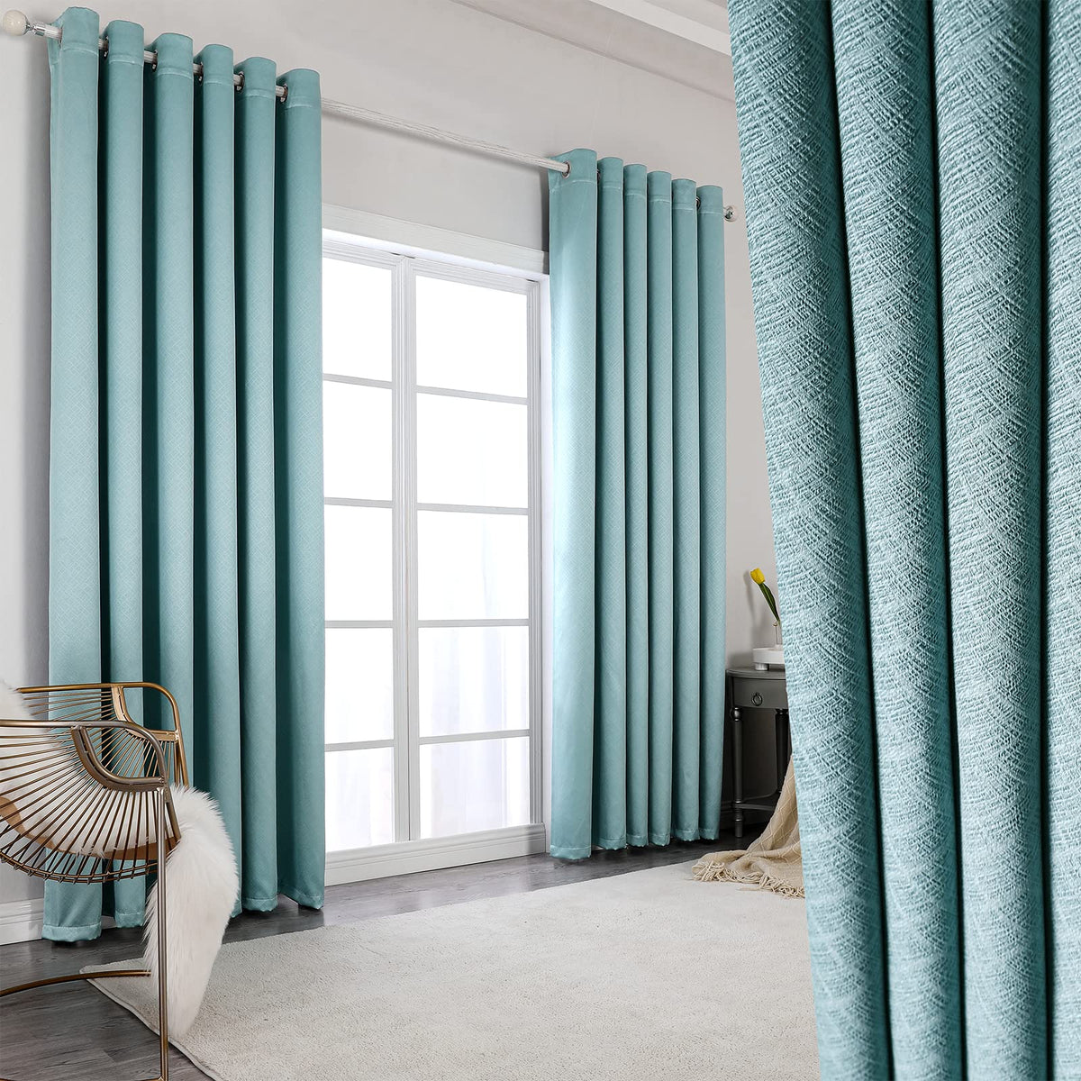 100% Blackout Eyelet Curtains teal green Clearance Items - Thermal Insulated & Noise Reducing, Thick Short Curtains for Bedroom, Lined Blackout curtains, Room Darkening Curtains, 46 x62 inch 2 Panels