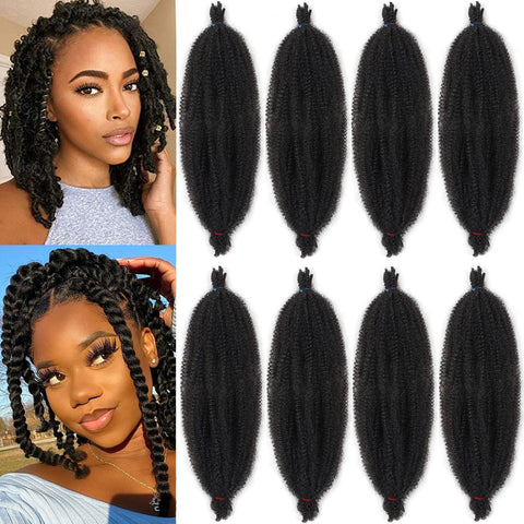 8 Packs Pre Separated Springy Afro Twist Hair 12 Inch Short Spring Twist Hair For Distressed Soft Locs Natural Black Marley Twist Crochet Braiding Hair Synthetic Hair Extension(8 Strands/Pack,1B#)