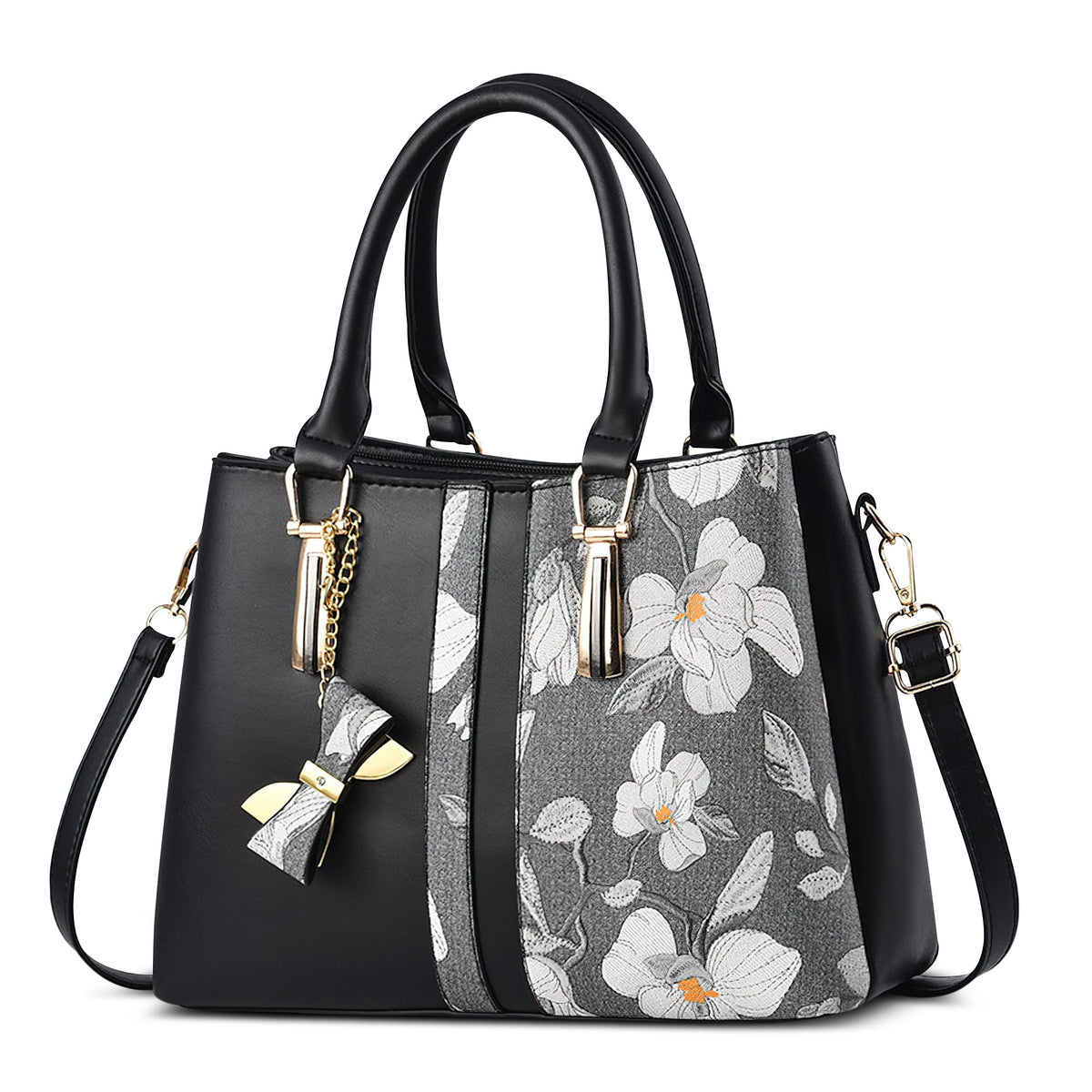 FOLOVEYA Stylish Women Handbags Lady Top Handles Bags Bow Pendant Crossbody Bag Shoulder Bags Elegant Tote Bag Satchel Messenger Bag PU Leather for Shopping Travel Work Dating Black