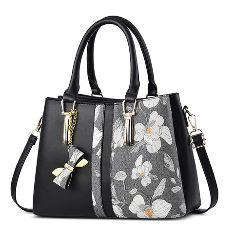 FOLOVEYA Stylish Women Handbags Lady Top Handles Bags Bow Pendant Crossbody Bag Shoulder Bags Elegant Tote Bag Satchel Messenger Bag PU Leather for Shopping Travel Work Dating Black