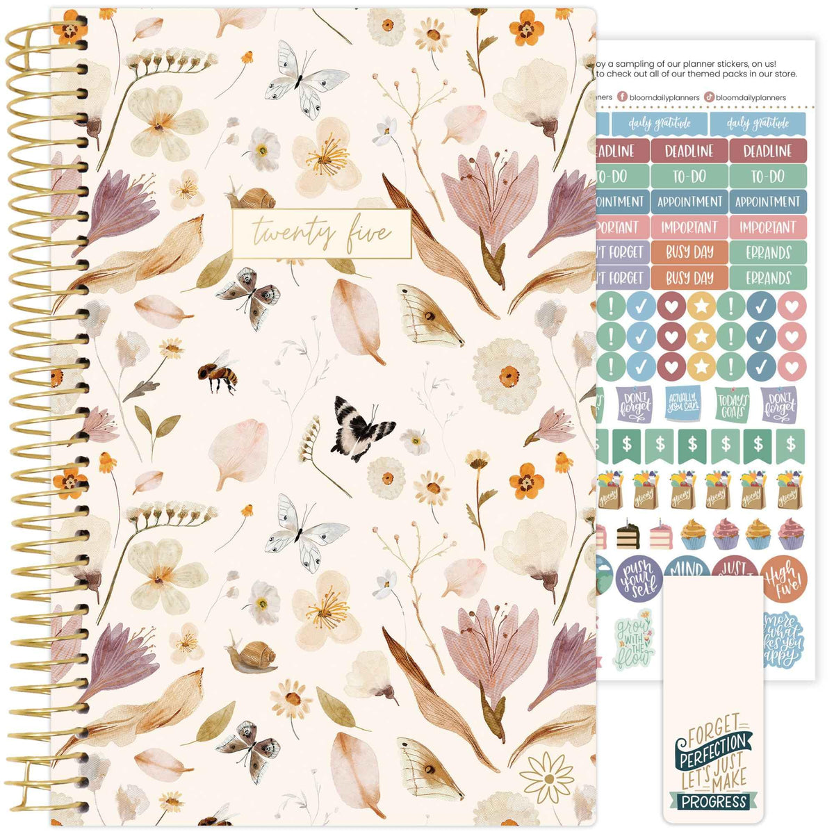 bloom daily planners 2025 Calendar Year Day Planner (January 2025 - December 2025) - 5.5â€ x 8.25â€ - Weekly/Monthly Agenda Organizer Book with Stickers & Bookmark - Butterfly Garden