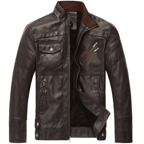 WULFUL Men's Vintage Stand Collar Leather Jacket Motorcycle PU Jacket and Coat