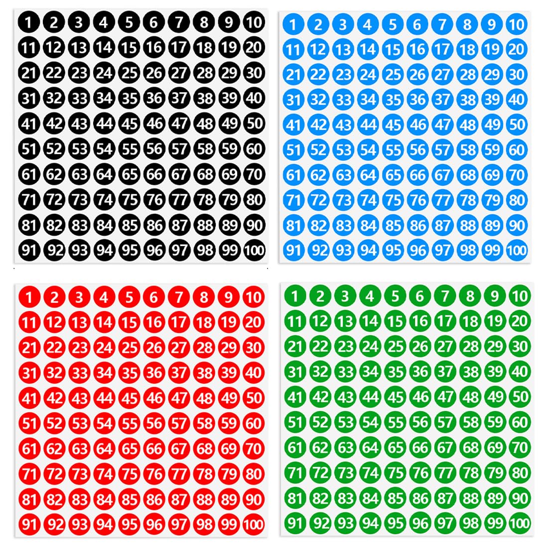 Pack of 2000 Number Stickers, Adhesive Numbers, Weatherproof, 10 mm, 20 Sheets, 1 to 100 Continuous Numbers Stickers, Adhesive Dots, Colourful Labels, Self-Adhesive for Office, Locker, Home,