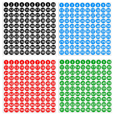 Pack of 2000 Number Stickers, Adhesive Numbers, Weatherproof, 10 mm, 20 Sheets, 1 to 100 Continuous Numbers Stickers, Adhesive Dots, Colourful Labels, Self-Adhesive for Office, Locker, Home,
