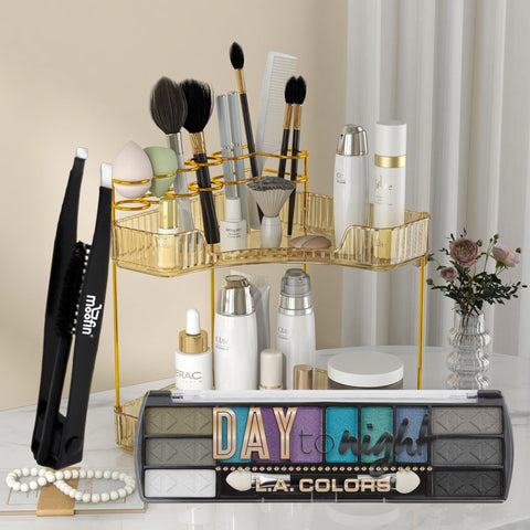 moofin Bundle of Double Sided Eyebrow Eyelash Tweezers -, and L.A. COLORS Day To Night 12 Color Eyeshadow Palette, After Dark, 0.28 oz. (, Pack of 2