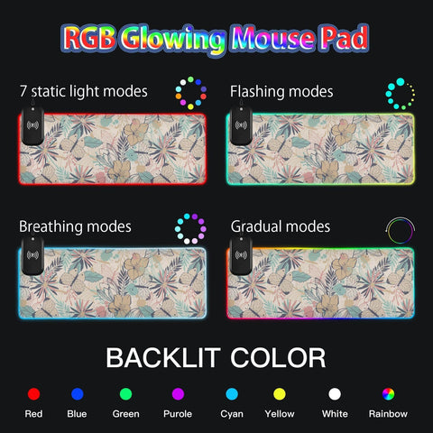 Butterfly Flowers Wireless Charging Mouse Pad for Mobile Phone Extra Large Gaming Mousepad with 13 Lighting Modes Keyboard Mat for Gaming MacBook PC Laptop Desk Office Home