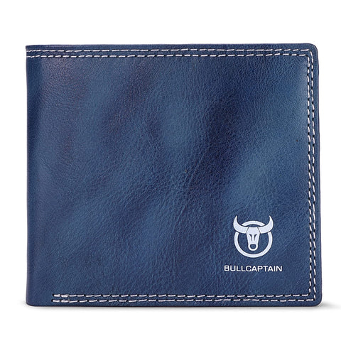 LUKZIJAES Genuine Leather Wallet for Men RFID Blocking Slim Bifold Front Pocket Wallets, #3-Blue, Vintage
