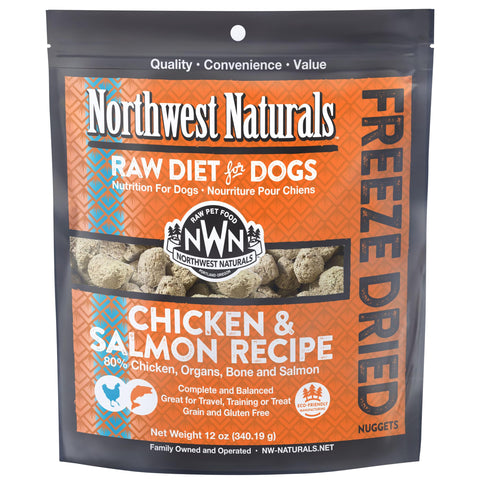 Northwest Naturals Freeze-Dried Chicken & Salmon Dog Food - Bite-Sized Nuggets - Healthy, Limited Ingredients, Human Grade Pet Food, All Natural - 12 Oz