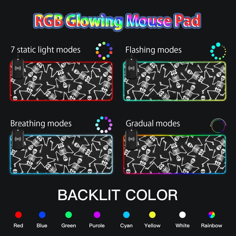 Happy Halloween Skull Wireless Charging Mouse Pad for Mobile Phone Extra Large Gaming Mousepad with 13 Lighting Modes Computer Mat for Gaming MacBook PC Laptop Desk Office Home