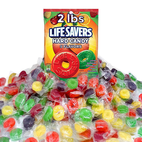 Life Savers Individually Wrapped 5 Flavors - 2 Pounds Of Bulk Lifesavers Hard Candy - Cherry, Raspberry, Watermelon, Orange And Pineapple - Perfect For Sweet Cravings And Sharing!