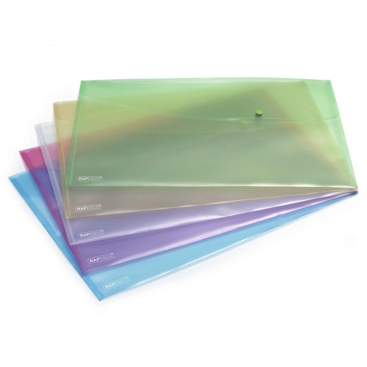 Rapesco 0697 Popper Wallets, A3, Assorted Transparent Colours, Pack of 5