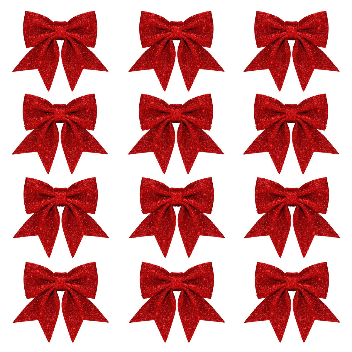 Whaline 12pcs 5.5'' Christmas Bow Decorations, Red Wreaths Bows, Small Christmas Tree Bow, Sequin Bow Ties, Xmas Decorative Bows Ornaments for Home Christmas Party
