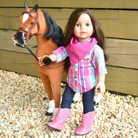 Sophia's 18" Doll 4 pc. Western Outfit Plaid Shirt, Jeggings, Pink Boots and Bandana Outfit, Multicolor