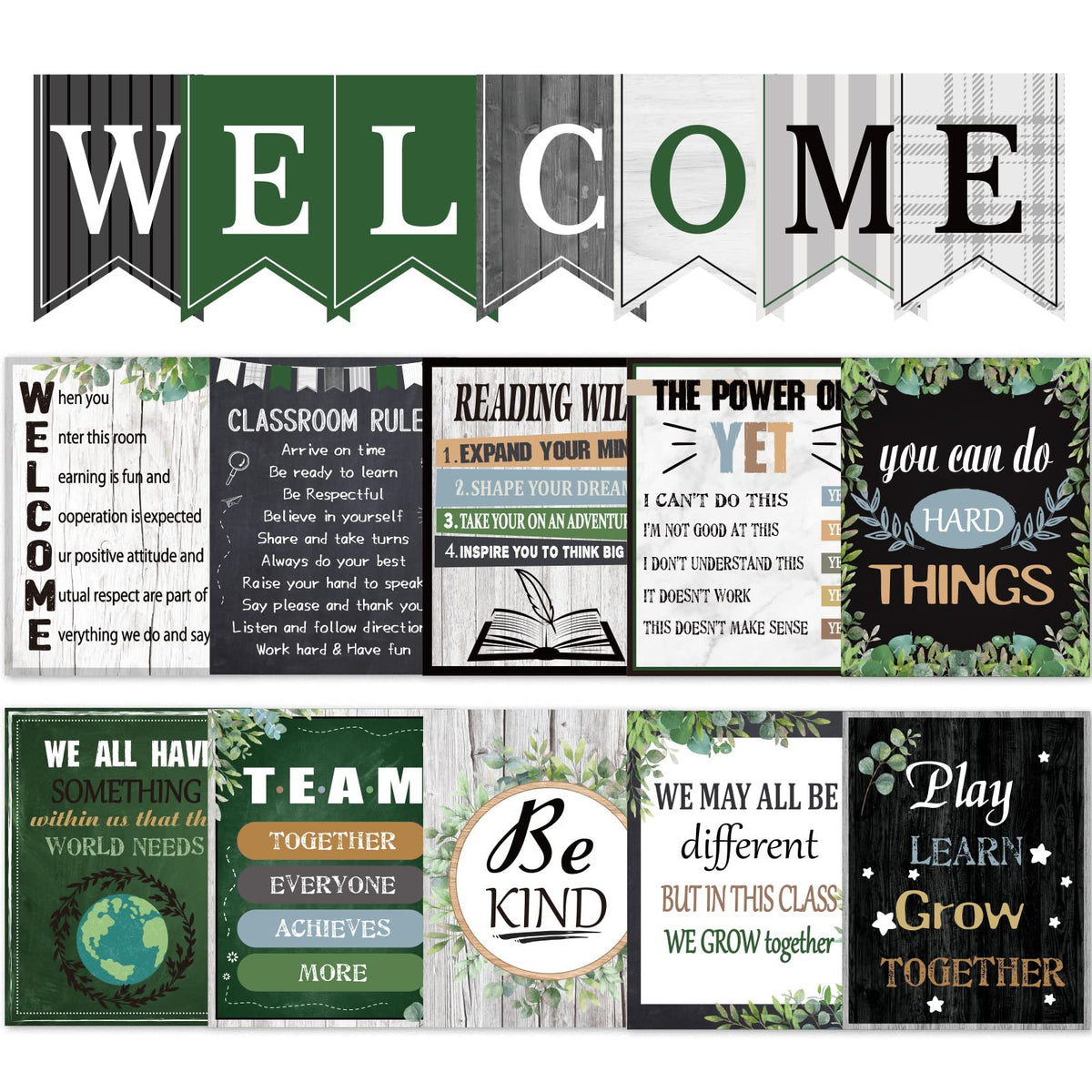 gisgfim 17 Pieces Simply Boho Classroom Motivational Posters Welcome Decor Signs for Classroom Bulletin Board Decorations Growth Mindset Classroom Posters Elementary Middle School Classroom Rules
