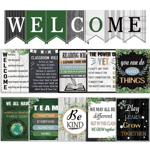 gisgfim 17 Pieces Simply Boho Classroom Motivational Posters Welcome Decor Signs for Classroom Bulletin Board Decorations Growth Mindset Classroom Posters Elementary Middle School Classroom Rules