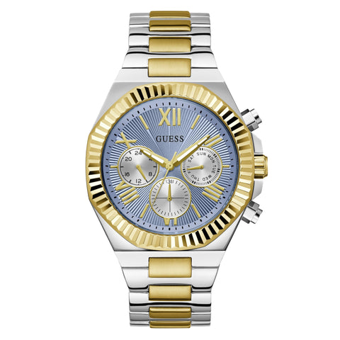 GUESS Men's 44mm Watch - Two Tone Bracelet Blue Dial Two Tone Case