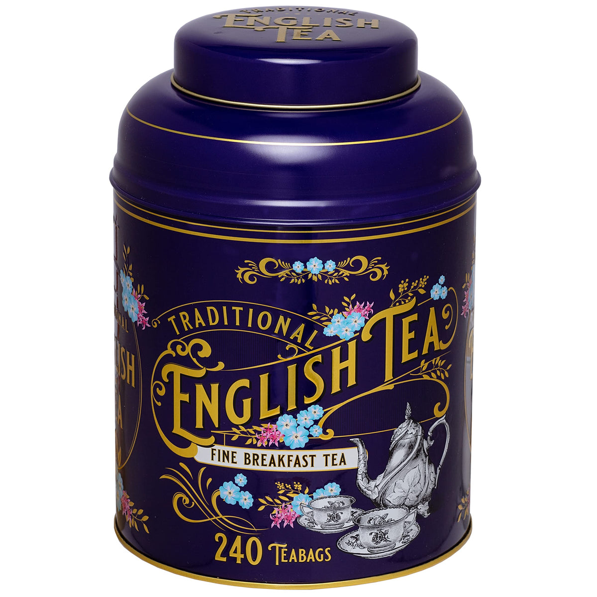 New English Teas Vintage Victorian Tea Tin in Purple with 240 English Breakfast Teabags