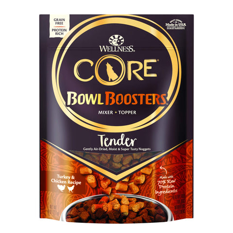 Wellness CORE Natural Grain Free Bowl Boosters Tender Dog Food Mixer Or Topper (Turkey & Chicken Recipe, 8-Ounce Bag)