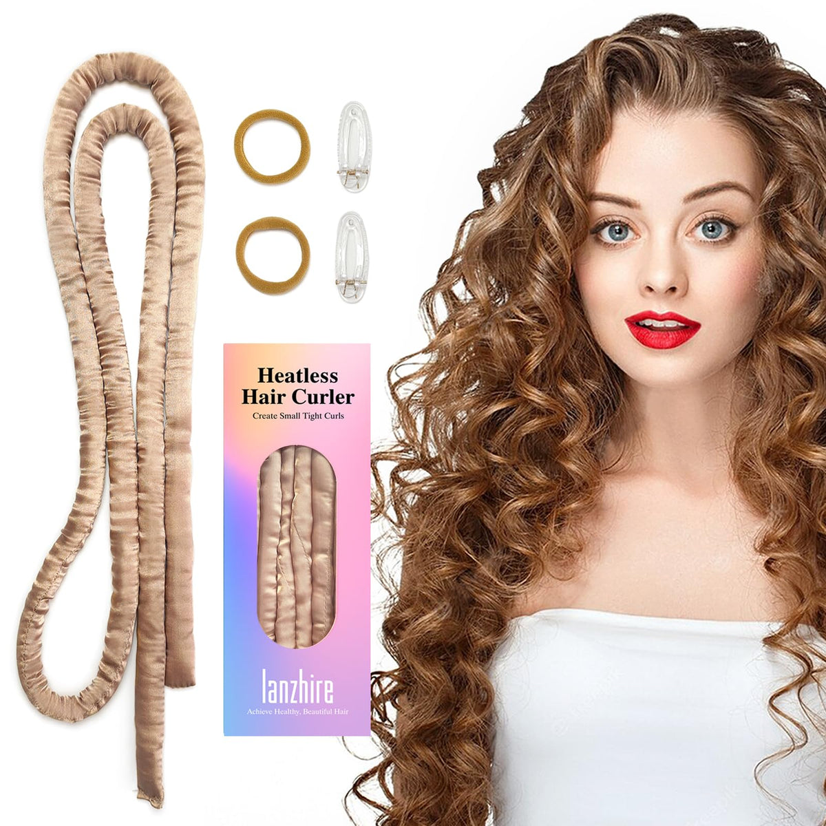 Lanzhire Heatless Curling Rod Headband for Long and Short Hair, No Heat Overnight Curls with Thin Curlers to Sleep In (Golden)