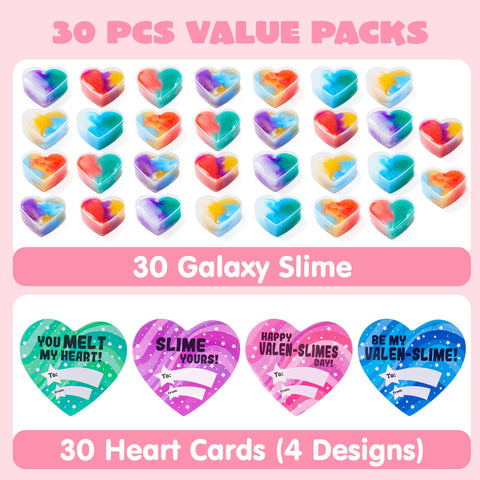 JOYIN 30 Valentines Day Galaxy Slime Hearts for Kids Valentine Classroom Exchange, Valentine Party Favors, Gift Exchange