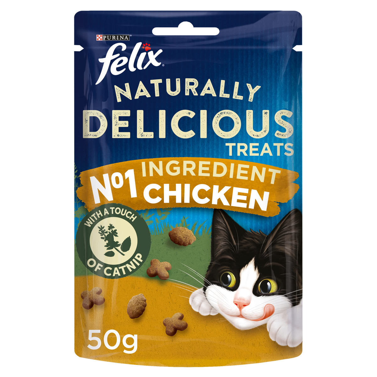 Felix Naturally Delicious Cat Treats Chicken and Catnip 50g, Pack of 8