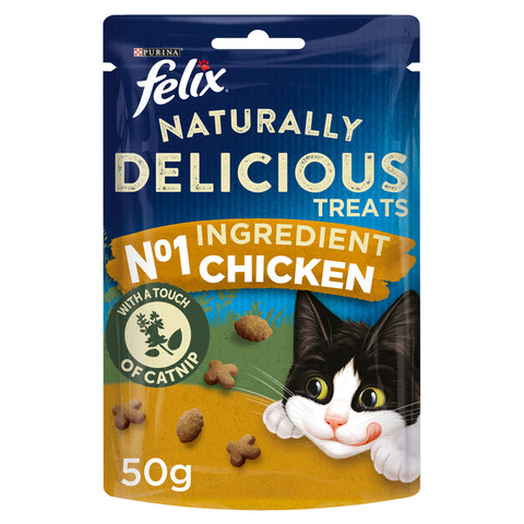Felix Naturally Delicious Cat Treats Chicken and Catnip 50g, Pack of 8