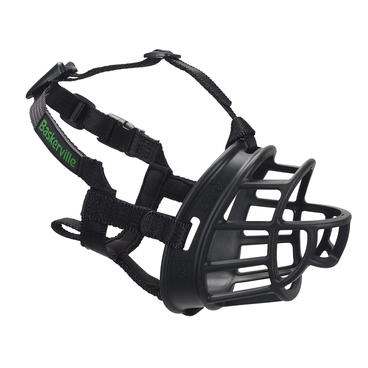 Safe BASKERVILLE ULTRA MUZZLE, Size 3, Patented Humane Design, Breathable, Dog can Pant and Drink, Adjustable, Padded, Dog Training Muzzle for Small & Medium Dogs, Prevents Biting, Wildlife Scavenging